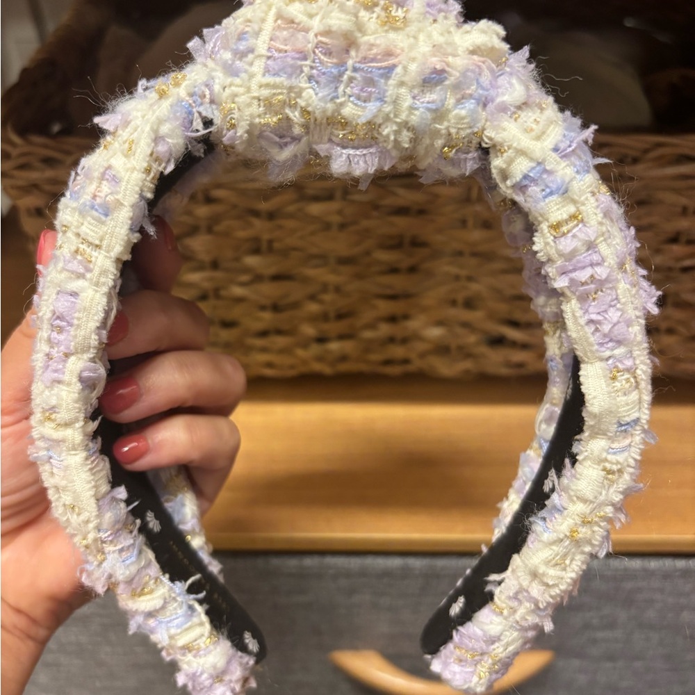 Lele Sadoughi Cream and Purple top knot Tweed Headband